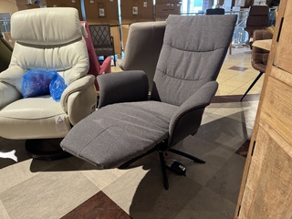 Relaxfauteuil, grijs stof, elektrisch verstelbaar